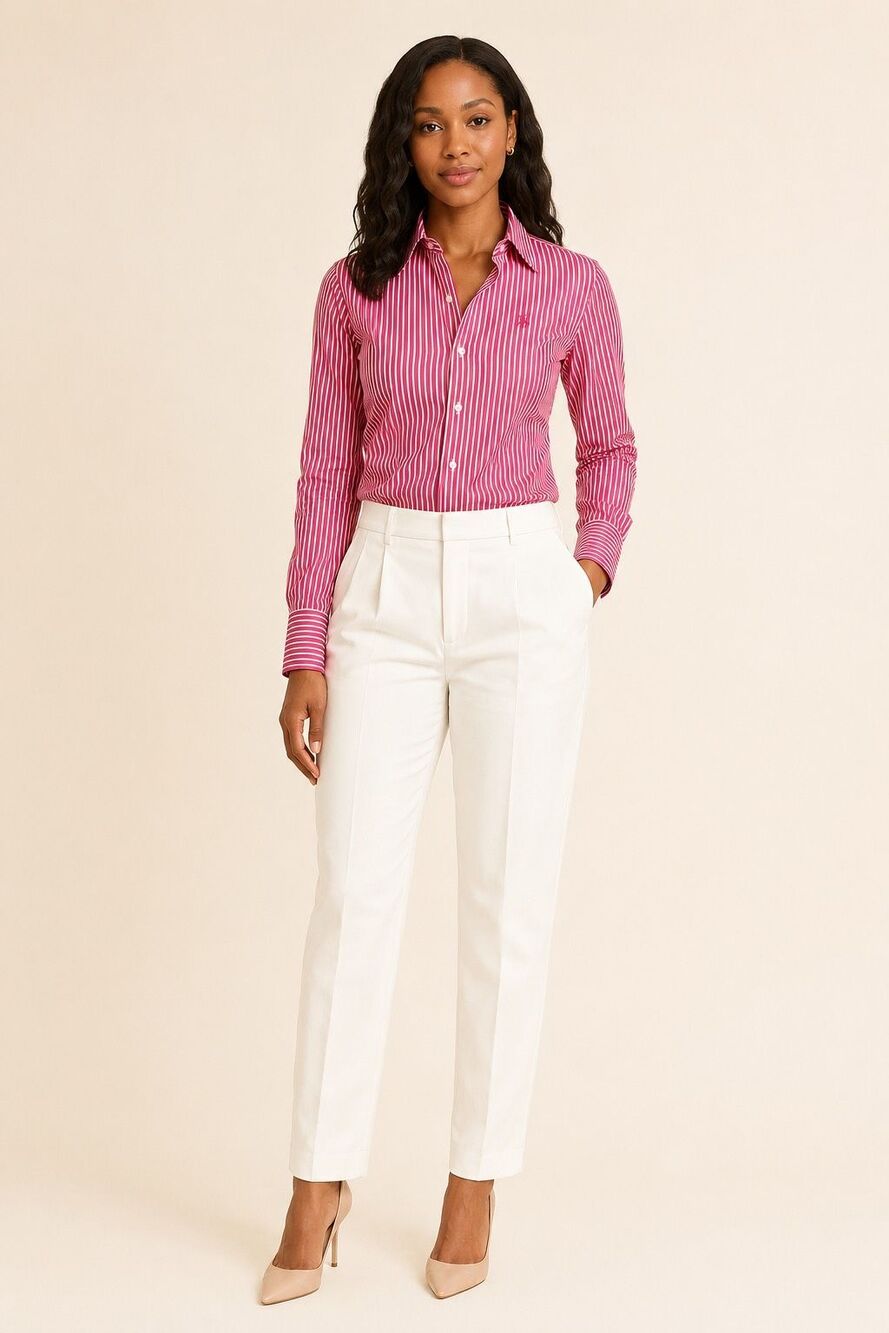 Ralph Lauren Sport Pink White Striped Cotton Button Down Shirt Size 8 - LS-1